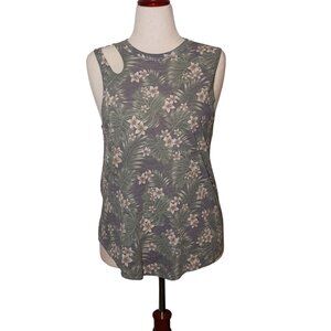 NEW Chaser Women's Floral Print Cut Out Shoulder Tank Top Size L Grey Multi